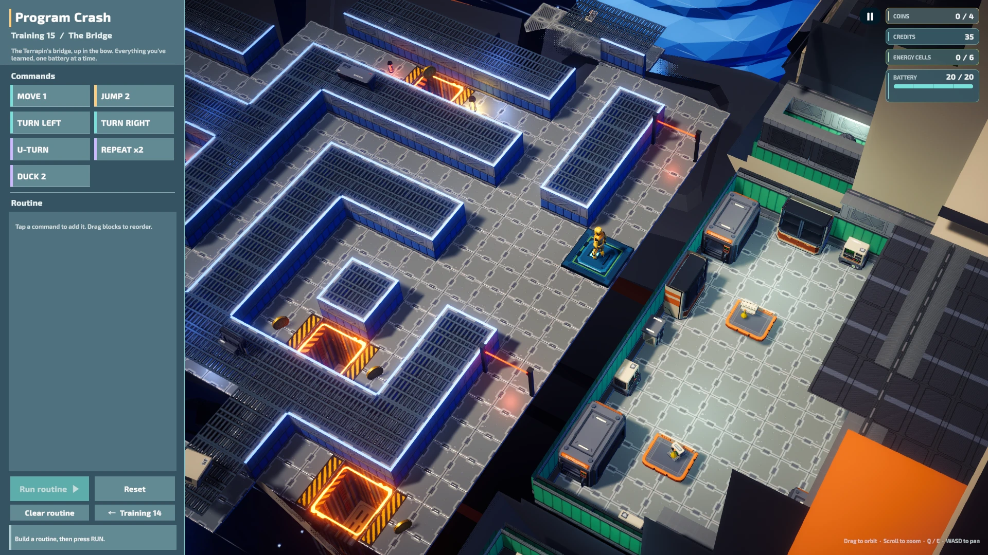 The Terrapin's winding blue-lit corridors, seen from above