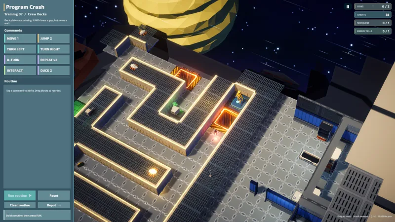 The course winds through the Terrapin’s crew compartment beside a large planet.